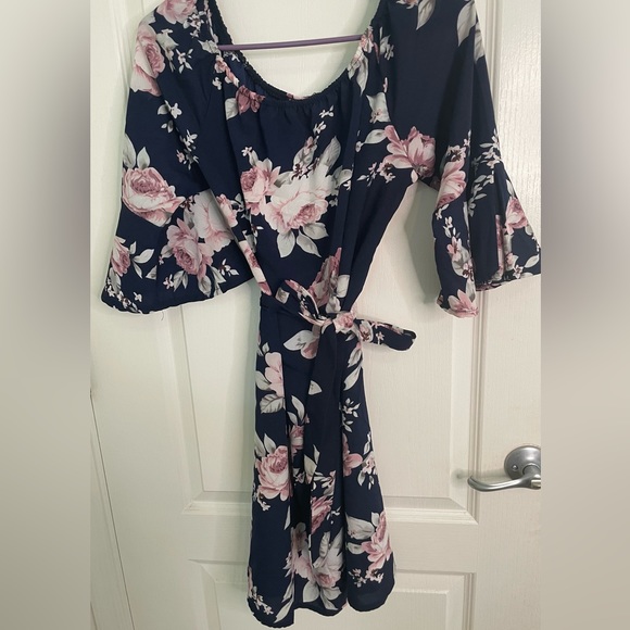 Floral Ruffle Dress- Navy - Picture 2 of 4